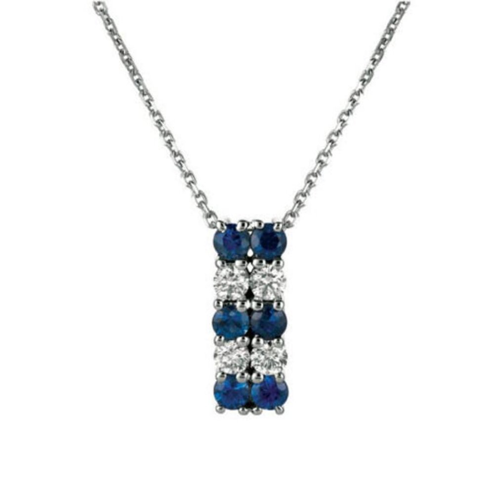 1.30 Ct Diamond and Sapphire Two Rows Necklace